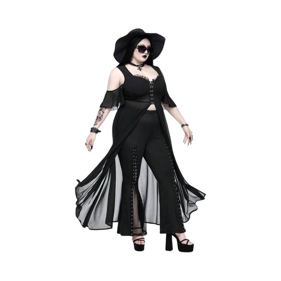 Boho Goth Sheer Lace Chiffon Black - Picture 4 of 9